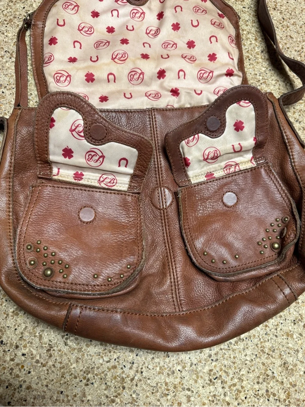 Lucky Brand Brown Leather Studded Crossbody Bag